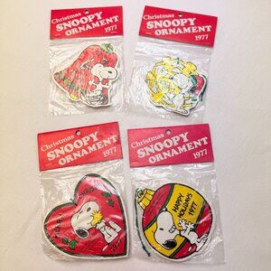 Lot 4 Vintage 1977 Peanuts Snoopy Wood Christmas Ornaments The Dupont Collection